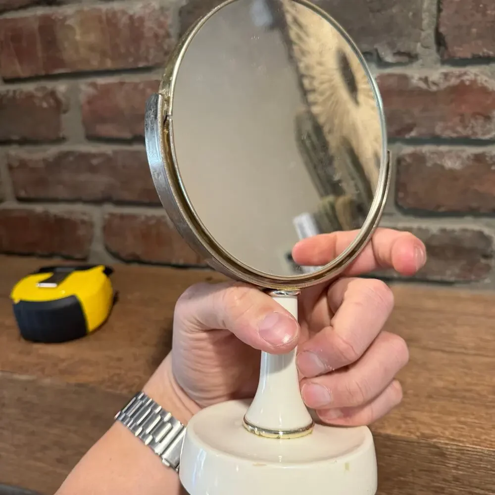 VTG Londonware White Plastic Standing Vanity mirror Double Sided 1970s bathroom